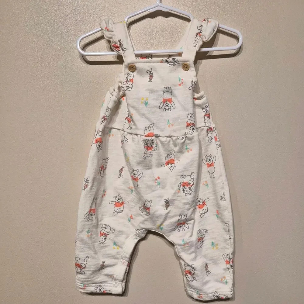 Disney Baby 3-6 Month Ruffle Tank Overall Bodysuit White Winnie the Pooh